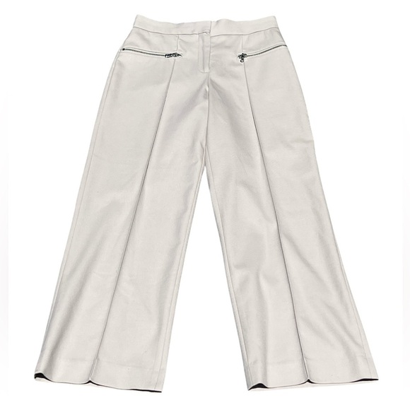 Reiss Pants - Reiss beige wide leg high rise wool blend dress pants silver front zipper pocket